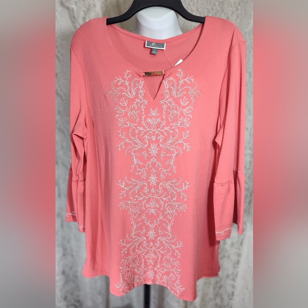 JM Collection Coral Embroidered Blouse